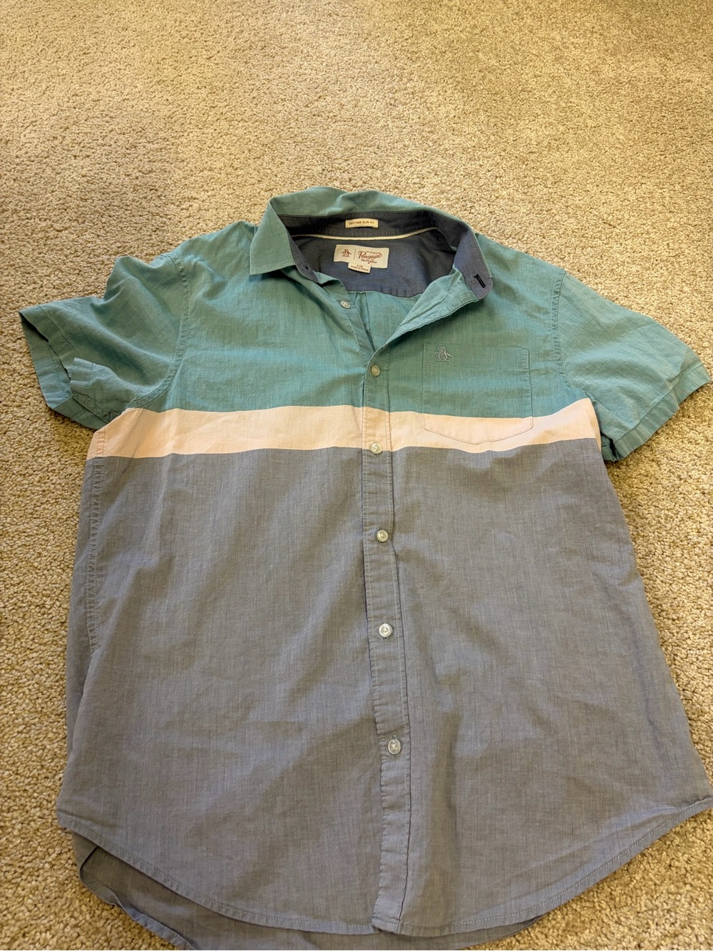 Original Penguin Teal, Cream & Gray Short-Sleeve Button-Down Shirt